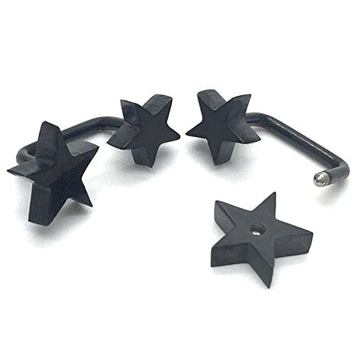 Pair Black Star U-shape Stainless Steel Huggie Hinged Screw Earrings for Women and Girls - COOLSTEELANDBEYOND Jewelry