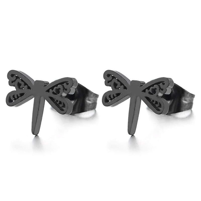Pair Exquisite Black Stainless Steel Dragonfly Stud Earrings for Women and - COOLSTEELANDBEYOND Jewelry