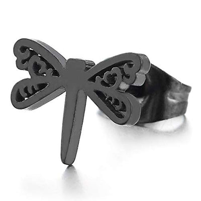Pair Exquisite Black Stainless Steel Dragonfly Stud Earrings for Women and - COOLSTEELANDBEYOND Jewelry