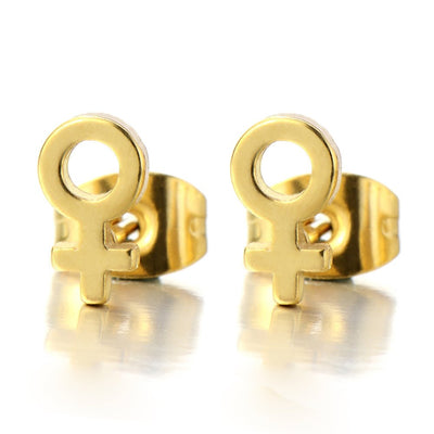 Pair Female Sign Girl Symbol Stud Earrings of Stainless Steel Gold Color - COOLSTEELANDBEYOND Jewelry