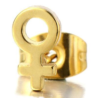 Pair Female Sign Girl Symbol Stud Earrings of Stainless Steel Gold Color - COOLSTEELANDBEYOND Jewelry