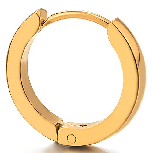 Pair Gold Color Stainless Steel Plain Huggie Hinged Hoop Earrings Unisex Mens Womens - COOLSTEELANDBEYOND Jewelry