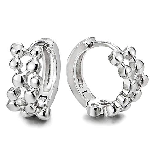 Pair Link of Dots Huggie Hinged Hoop Earrings for Men Women, Unique Design - coolsteelandbeyond