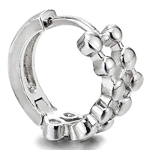 Pair Link of Dots Huggie Hinged Hoop Earrings for Men Women, Unique Design - coolsteelandbeyond