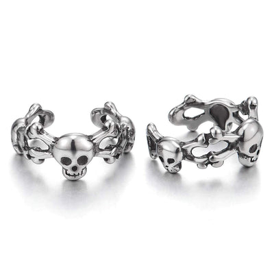 Pair Men and Women Stainless Steel Pirate Skulls Ear Cuff Ear Clip Non-Piercing Clip On Earrings - coolsteelandbeyond