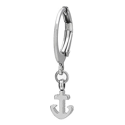 Pair Men Women Huggie Hinged Hoop Earrings with Dangling Marine Anchor in Stainless Steel - COOLSTEELANDBEYOND Jewelry