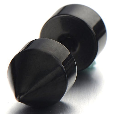 Pair Mens Black Double Spike Stud Earrings in Stainless Steel - coolsteelandbeyond