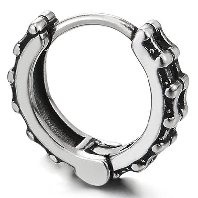 Pair Mens Huggie Hinged Hoop Earrings Stainless Steel with Vintage Link Chain - COOLSTEELANDBEYOND Jewelry
