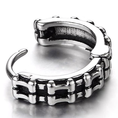 Pair Mens Huggie Hinged Hoop Earrings Stainless Steel with Vintage Link Chain - COOLSTEELANDBEYOND Jewelry