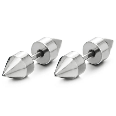 Pair Mens Women Double Spike Stud Earrings in Stainless Steel - COOLSTEELANDBEYOND Jewelry