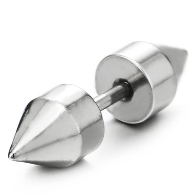Pair Mens Women Double Spike Stud Earrings in Stainless Steel - COOLSTEELANDBEYOND Jewelry
