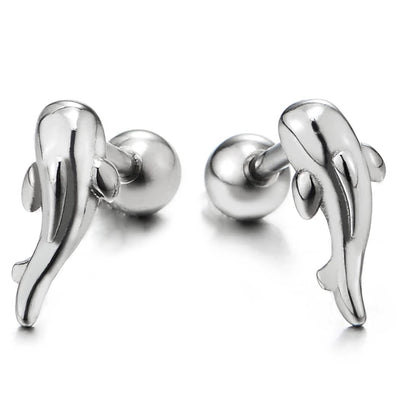 Pair Mens Women Small Stainless Steel Dolphin Screw Stud Earrings, Screw Back - COOLSTEELANDBEYOND Jewelry