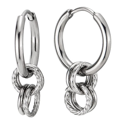 Pair Mens Women Stainless Steel Plain Circle Huggie Hinged Hoop Earrings with Twisted Circle Links - COOLSTEELANDBEYOND Jewelry