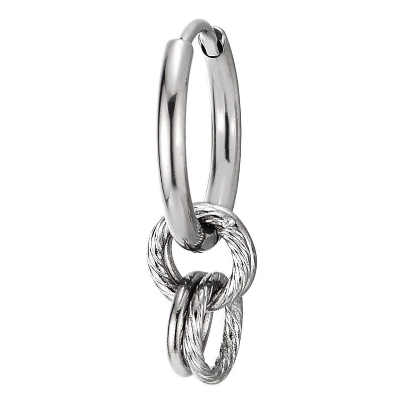 Pair Mens Women Stainless Steel Plain Circle Huggie Hinged Hoop Earrings with Twisted Circle Links - COOLSTEELANDBEYOND Jewelry