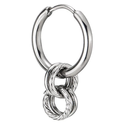 Pair Mens Women Stainless Steel Plain Circle Huggie Hinged Hoop Earrings with Twisted Circle Links - COOLSTEELANDBEYOND Jewelry