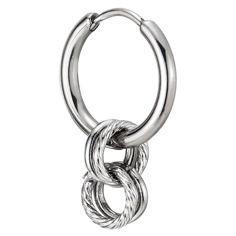 Pair Mens Women Stainless Steel Plain Circle Huggie Hinged Hoop Earrings with Twisted Circle Links - COOLSTEELANDBEYOND Jewelry
