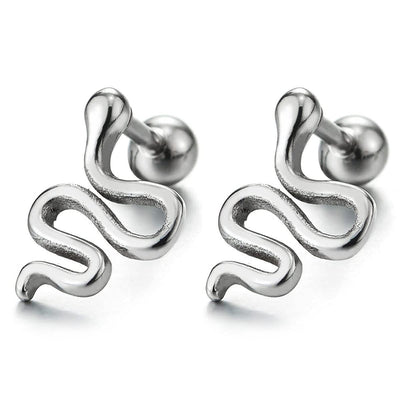 Pair Mens Women Stainless Steel Snake Screw Stud Earrings, Screw Back - COOLSTEELANDBEYOND Jewelry