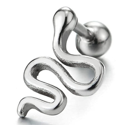 Pair Mens Women Stainless Steel Snake Screw Stud Earrings, Screw Back - COOLSTEELANDBEYOND Jewelry