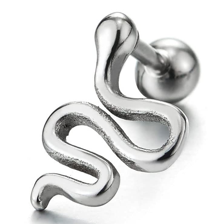 Pair Mens Women Stainless Steel Snake Screw Stud Earrings, Screw Back - COOLSTEELANDBEYOND Jewelry