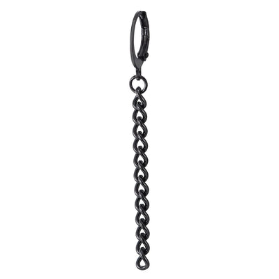 Pair Mens Womens Black Stainless Steel Huggie Hinged Hoop Earrings with Long Dangle Chain - COOLSTEELANDBEYOND Jewelry