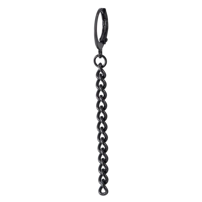 Pair Mens Womens Black Stainless Steel Huggie Hinged Hoop Earrings with Long Dangle Chain - COOLSTEELANDBEYOND Jewelry
