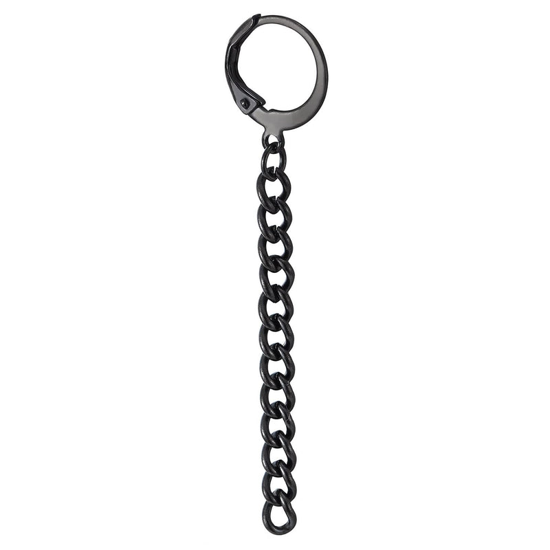 Pair Mens Womens Black Stainless Steel Huggie Hinged Hoop Earrings with Long Dangle Chain - COOLSTEELANDBEYOND Jewelry