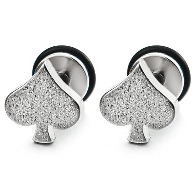 Pair Mens Womens Satin Spade Stud Earrings Stainless Steel, Screw Back, Unique - COOLSTEELANDBEYOND Jewelry