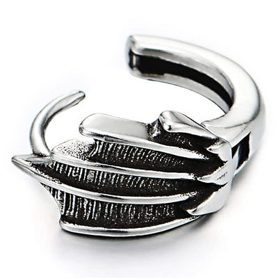 Pair Mens Womens Stainless Steel Feather Wing Huggie Hinged Hoop Earrings - COOLSTEELANDBEYOND Jewelry