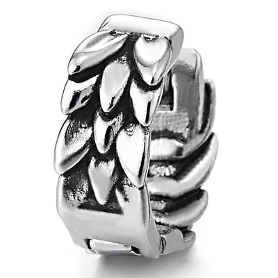 Pair Mens Womens Stainless Steel Scales Feather Wing Huggie Hinged Hoop Earrings - COOLSTEELANDBEYOND Jewelry