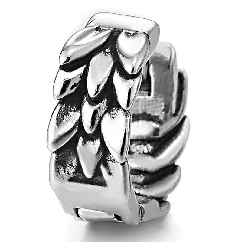 Pair Mens Womens Stainless Steel Scales Feather Wing Huggie Hinged Hoop Earrings - COOLSTEELANDBEYOND Jewelry