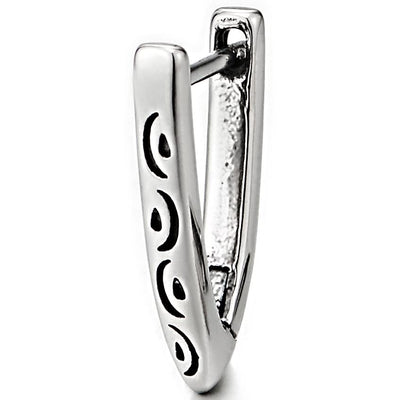 Pair Mens Womens Stainless Steel V-shape Huggie Hinged Hoop Earrings with Tribal Tattoo Pattern - COOLSTEELANDBEYOND Jewelry