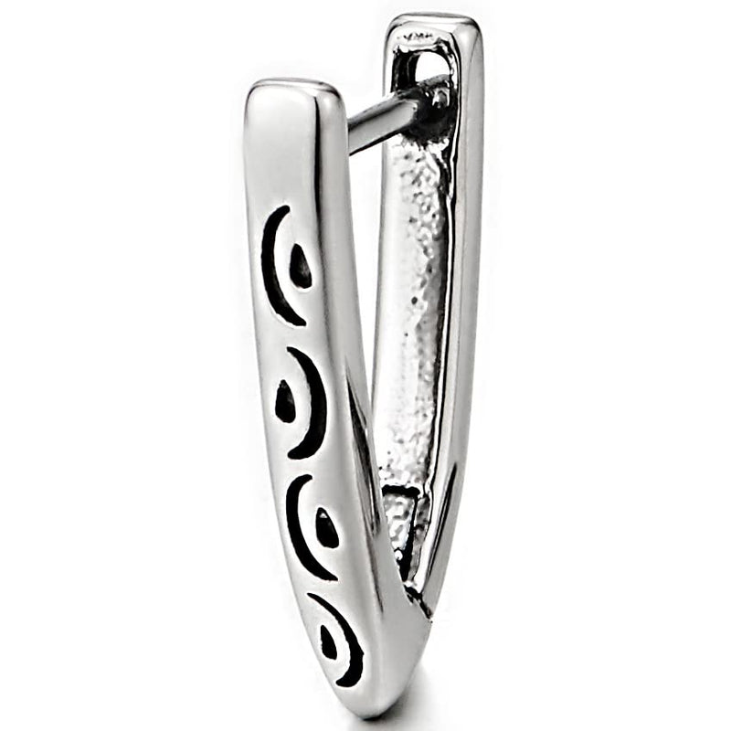 Pair Mens Womens Stainless Steel V-shape Huggie Hinged Hoop Earrings with Tribal Tattoo Pattern - COOLSTEELANDBEYOND Jewelry