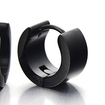 Pair of Black Huggie Hinged Hoop Earrings Unisex Men Women - coolsteelandbeyond