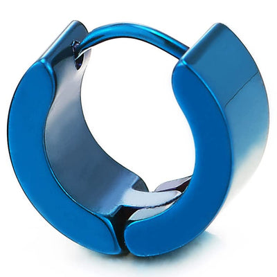 Pair of Blue Huggie Hinged Hoop Earrings Unisex Men Women - COOLSTEELANDBEYOND Jewelry