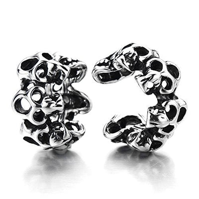 Pair of Skulls Ear Cuff Ear Clip Non-piercing Clip on Earrings for Men and Women Stainless Steel - coolsteelandbeyond