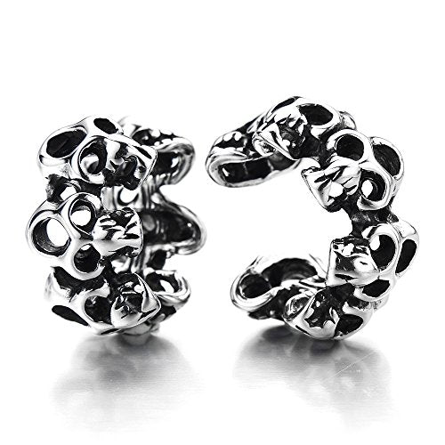 Pair of Skulls Ear Cuff Ear Clip Non-piercing Clip on Earrings for Men and Women Stainless Steel - coolsteelandbeyond