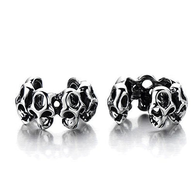 Pair of Skulls Ear Cuff Ear Clip Non-piercing Clip on Earrings for Men and Women Stainless Steel - coolsteelandbeyond