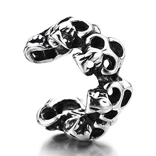 Pair of Skulls Ear Cuff Ear Clip Non-piercing Clip on Earrings for Men and Women Stainless Steel - coolsteelandbeyond