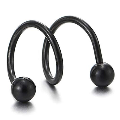 Pair of Stainless Steel Black Bead Spiral Screw Stud Earrings Unisex Men Women, Screw Back - coolsteelandbeyond