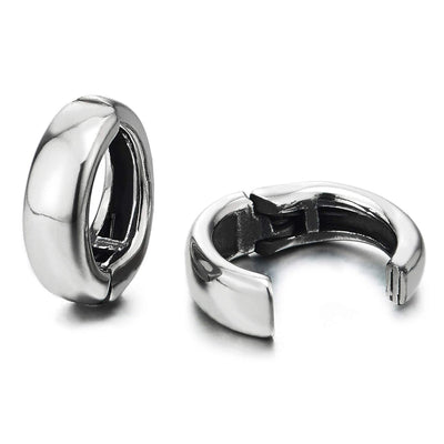 Pair Polished Oval Huggie Hinged Hoop Earrings Non-piercing Clip on Earrings, Unisex Men Women - COOLSTEELANDBEYOND Jewelry