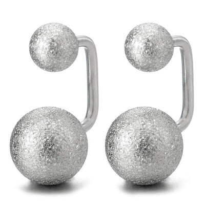Pair Satin Ball U-shape Stainless Steel Huggie Hinged Earrings for Women and Men, Screw Back - coolsteelandbeyond