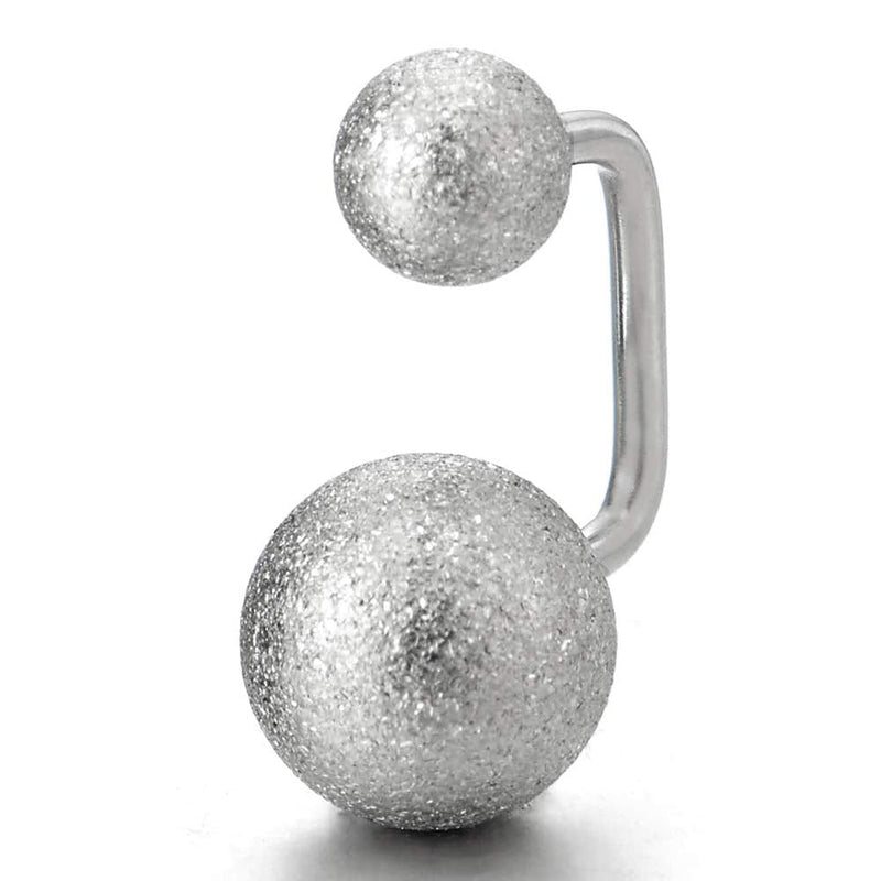 Pair Satin Ball U-shape Stainless Steel Huggie Hinged Earrings for Women and Men, Screw Back - coolsteelandbeyond