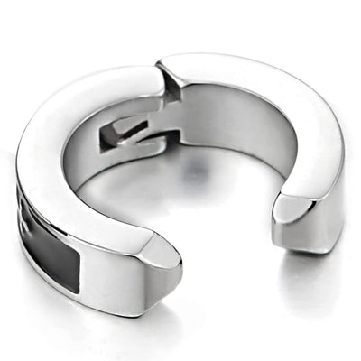 Pair Silver Black Huggie Hinged Hoop Earrings with Cross Non-Piercing Clip On Earrings Mens Womens - COOLSTEELANDBEYOND Jewelry