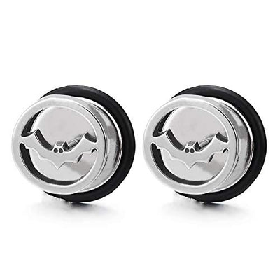 Pair Stainless Steel Bat Circle Stud Earrings for Men Women, Screw Back, New Style - coolsteelandbeyond