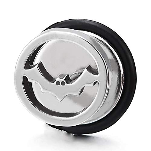 Pair Stainless Steel Bat Circle Stud Earrings for Men Women, Screw Back, New Style - coolsteelandbeyond