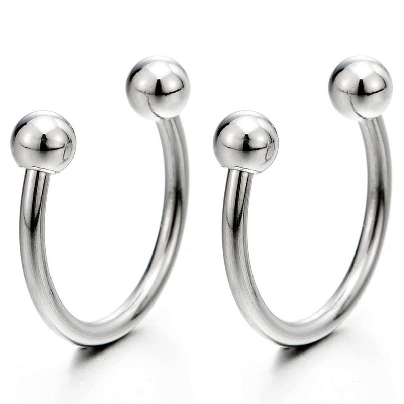 Pair Stainless Steel Bead Half Hoop Huggie Hinged Earrings for Men Women, Screw Back - COOLSTEELANDBEYOND Jewelry