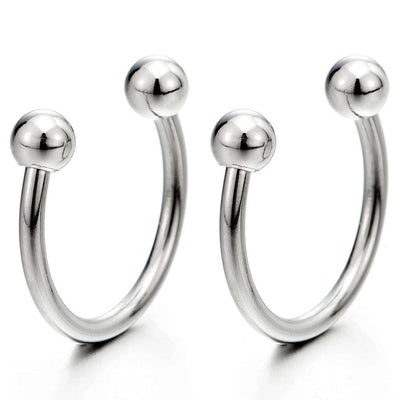 Pair Stainless Steel Bead Half Hoop Huggie Hinged Earrings for Men Women, Screw Back - COOLSTEELANDBEYOND Jewelry