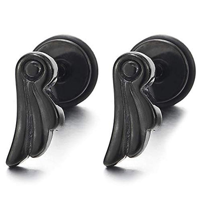 Pair Stainless Steel Black Angle Wing Stud Earrings for Women Men, Screw Back - coolsteelandbeyond