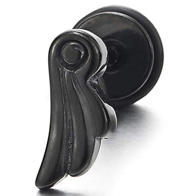 Pair Stainless Steel Black Angle Wing Stud Earrings for Women Men, Screw Back - coolsteelandbeyond