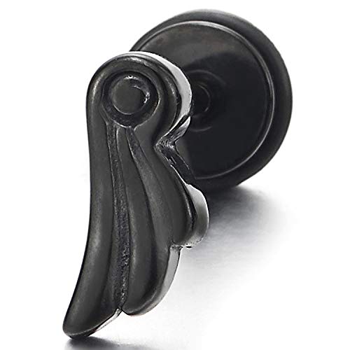 Pair Stainless Steel Black Angle Wing Stud Earrings for Women Men, Screw Back - coolsteelandbeyond